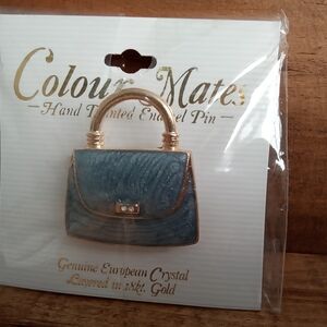 Colour Mates 18k Gold Blue & Gold Purse Brooch